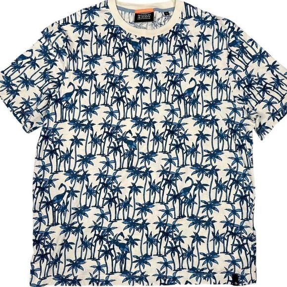 Scotch & Soda Men's 100% Organic Cotton T Shirt Bermuda Palm Print Size XXL - Picture 7 of 9